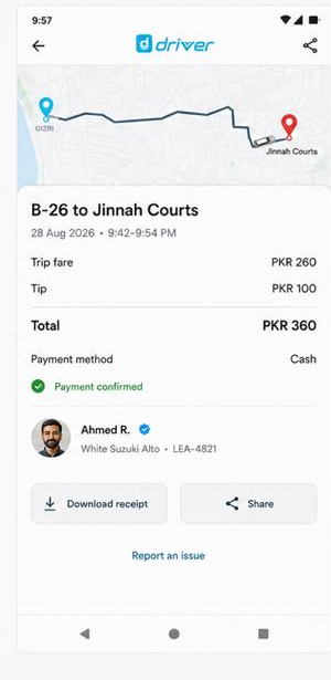 Pay, record and rate screen